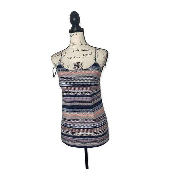 J.Crew Women’s Size 4 Blue Patterned Striped Tank Top Adjustable Straps - Picture 1 of 4